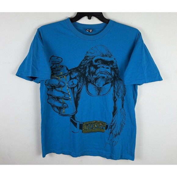 Vintage Y2K Gorilla Big “BEAST” Graphic T-Shirt / Blue / Size Large - Picture 1 of 5